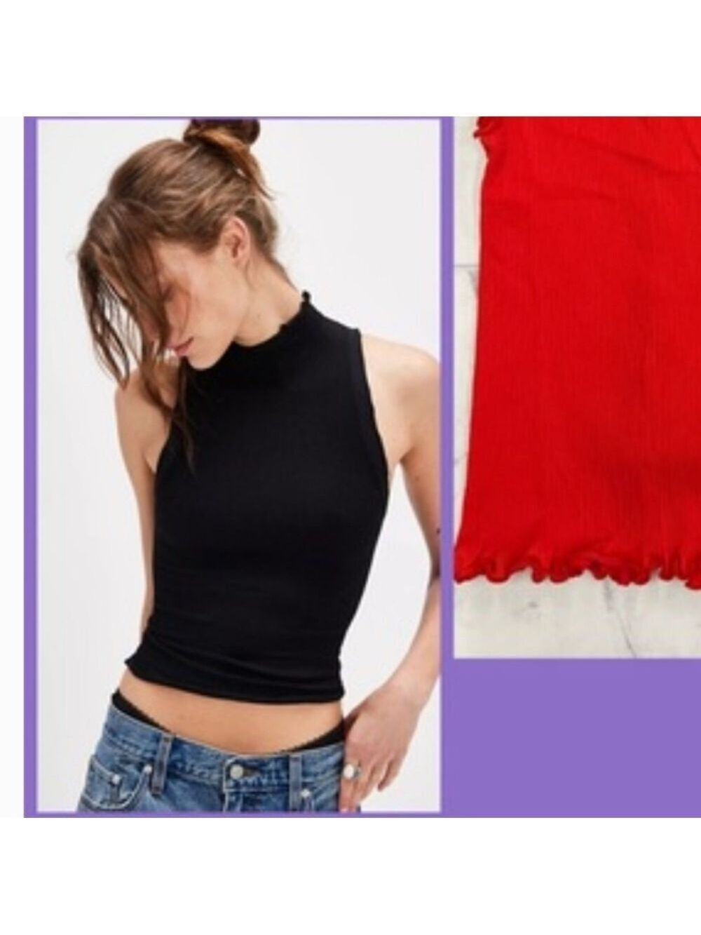 NEW Free People Intimately | Rib + Lettuce Muscle Tank In Black (M/L) - Picture 9 of 10